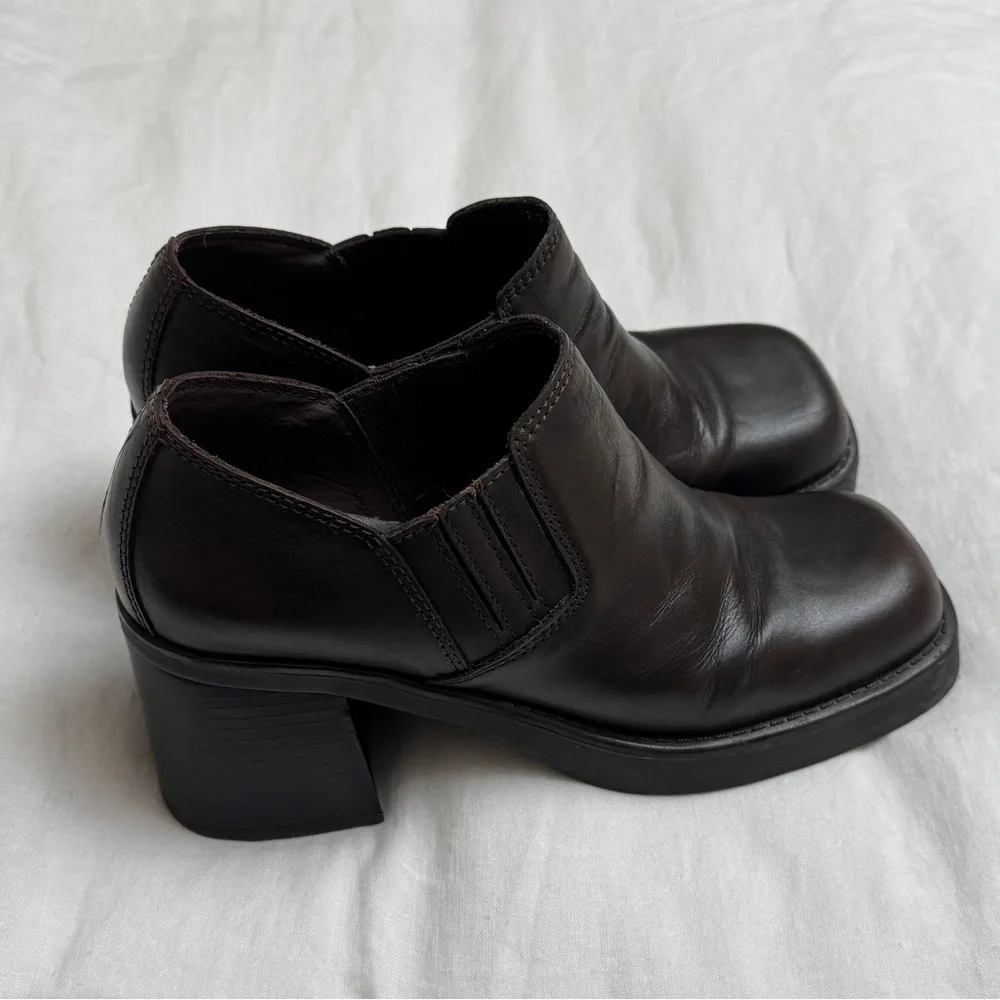 Vintage Y2K 2000s MIA Chunky Platform Chocolate Brown Leather Boots Size 10